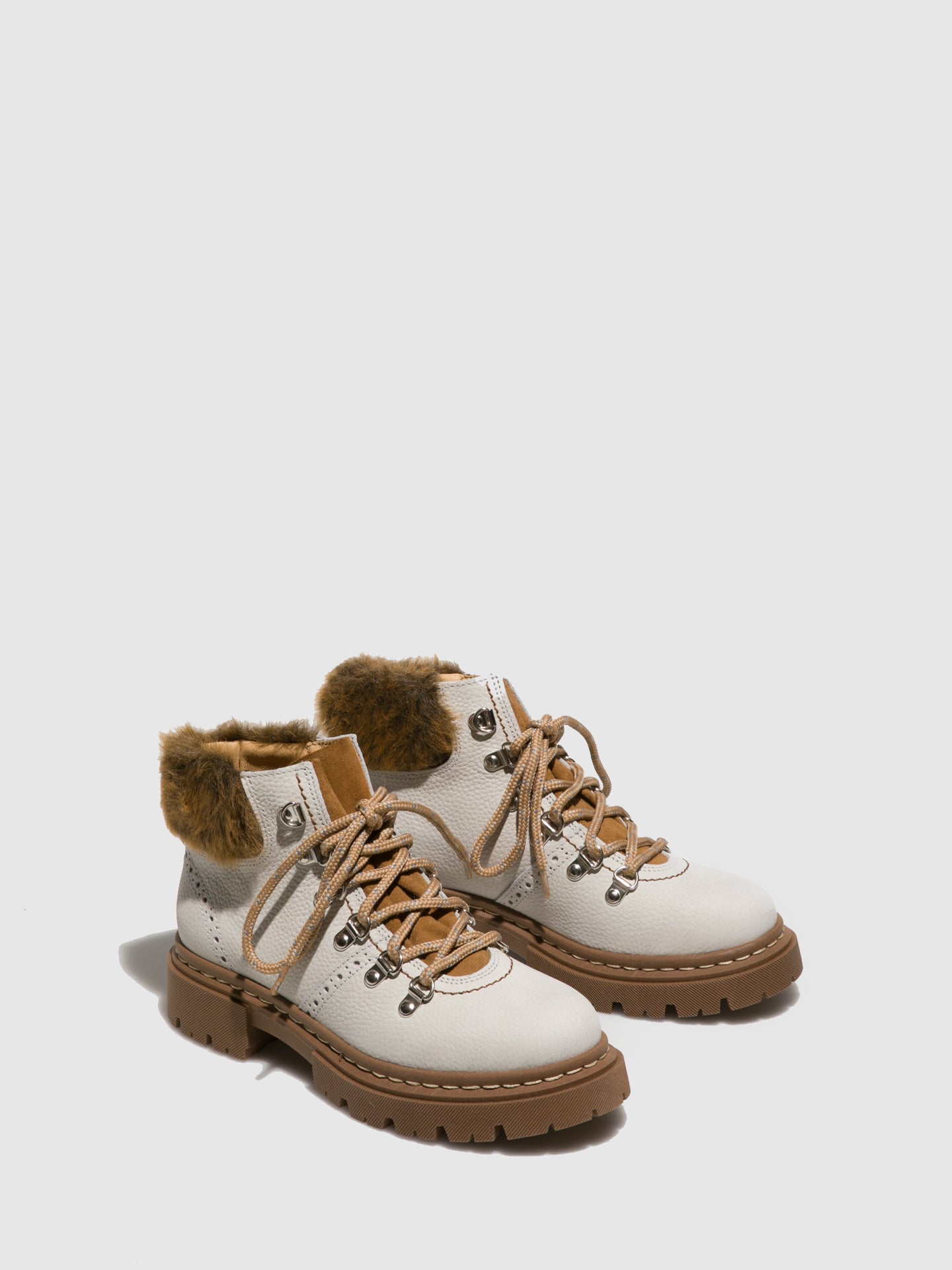 Fungi White Lace-up Ankle Boots